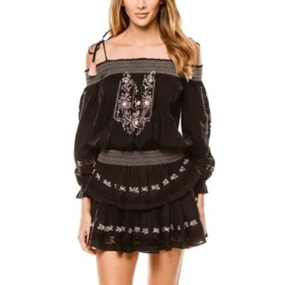 LoveShackFancy Black Pink Smocked Embroidered Dress - Picture 14 of 15